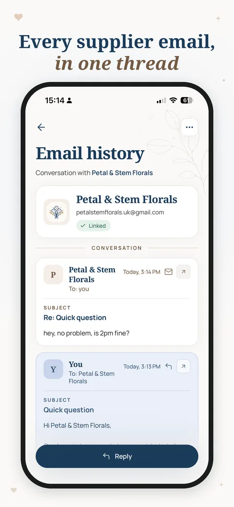 PlanJolly supplier email thread